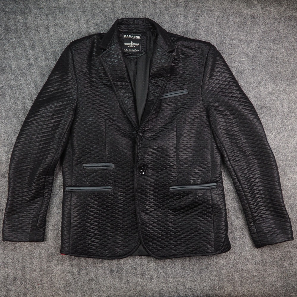 Barabas Blazer Mens Small Black Quilted Diamond Pattern Slim Fit Sport Coat